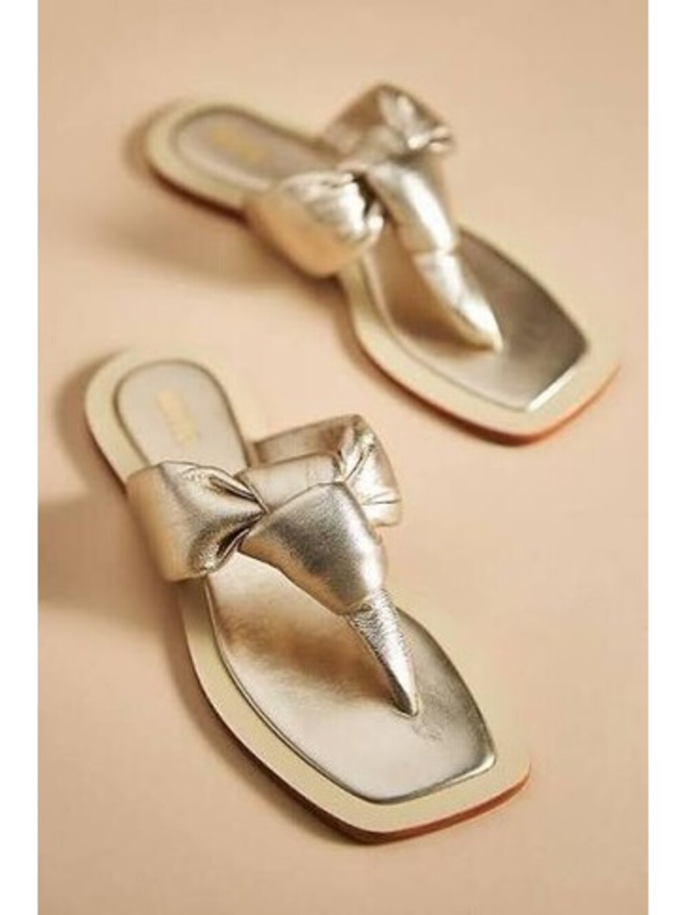 NEW ANTHROPOLOGIE Maeve Leather Puffy Knotted Sandals, Gold Metallic Leather 8 - Picture 3 of 10